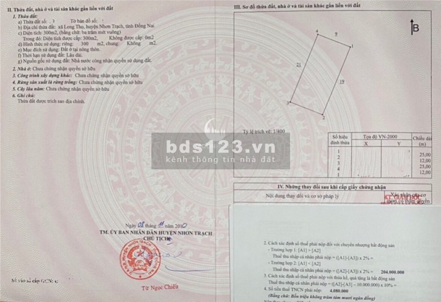 Bán đất dự án HUD nhóm IV xã Phước An huyện Nhơn Trạch