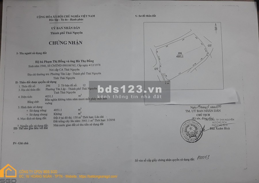 Mảnh đất 4 mặt tiền gần cầu vượt Tân Lập, Thịnh Đán