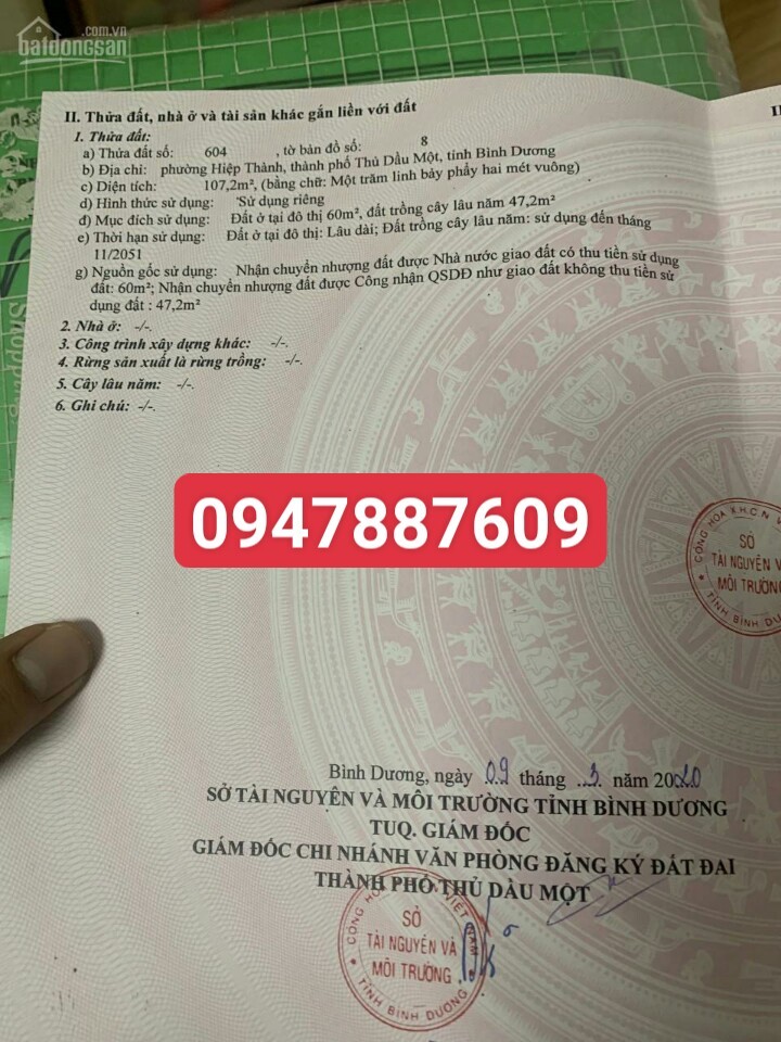 Cần bán lô đất gần bệnh viện 512 Thủ Dầu Một Bình Dương