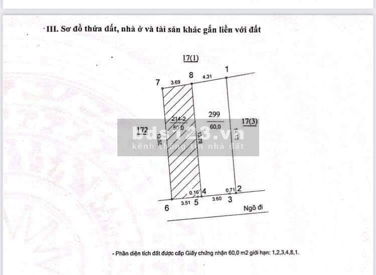 Cần BÁN GẤP MẢNH ĐẤT DT 60M MT 4.3M Giá 3.65 Tỷ