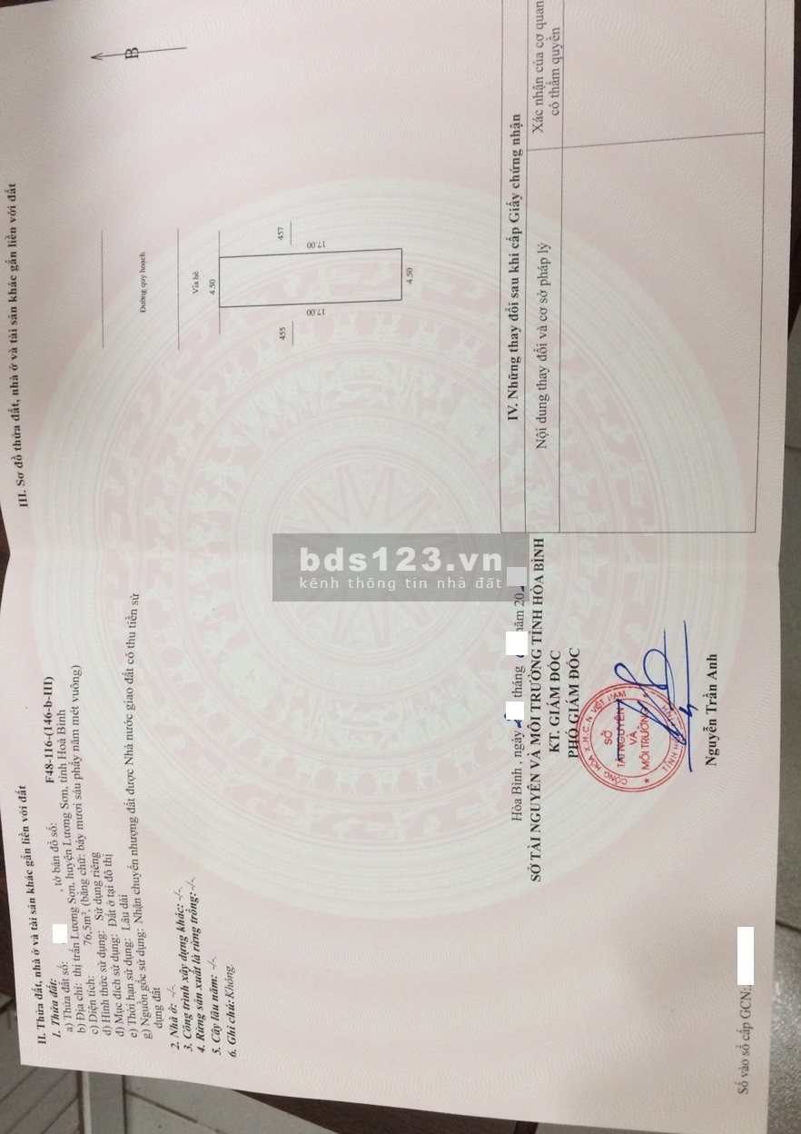 Bán lô đất 76,5m2 ở trung tâm đài phun nước, chợ đầu mối mới thị trấn Lương Sơn