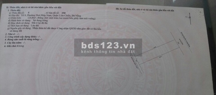 Bán đất mặt tiền Nguyễn Lương Bằng, gần sát đường số 5 - Liên Chiểu, Đà Nẵng