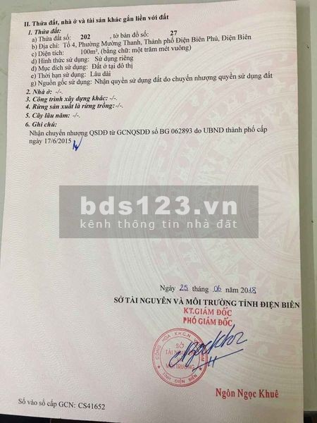 Cần bán ngôi nhà mặt đường 15M địa chỉ tổ 2, phường Mường Thanh, TP Điện Biên Phủ