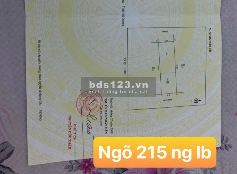 Bán nhà ngõ 215 Nguyễn Lương Bằng, TP HD 62m2, mt 4.33m, hướng tây, 2 tỷ 600 triệu