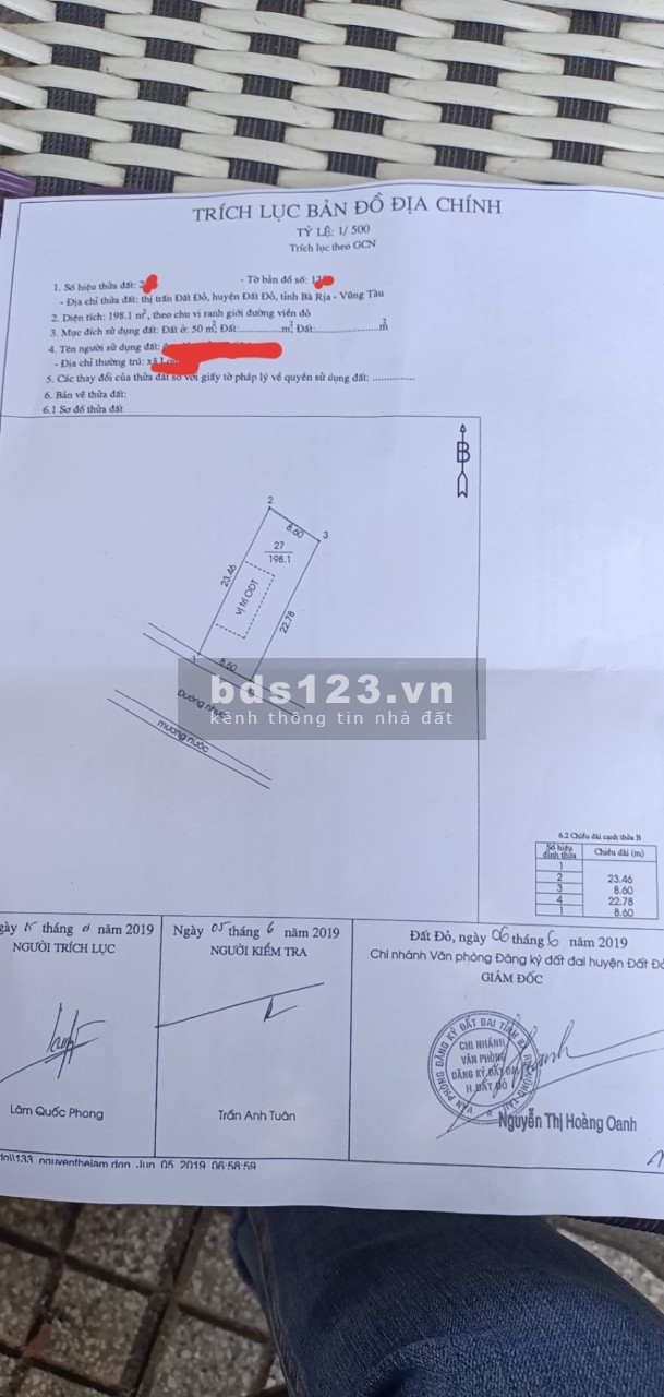 Bán lô đất mặt tiền Nguyễn Trọng Nghĩa, Thị Trấn Đất Đỏ-BRVT