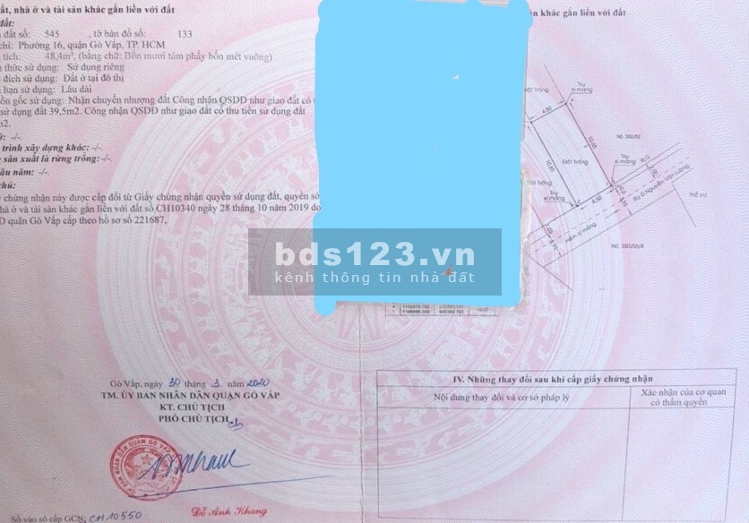 BÁN ĐẤT TRỐNG, GÒ VẤP, PHƯỜNG 17, HẺM XE HƠI, 4.5X11M, CHỈ…