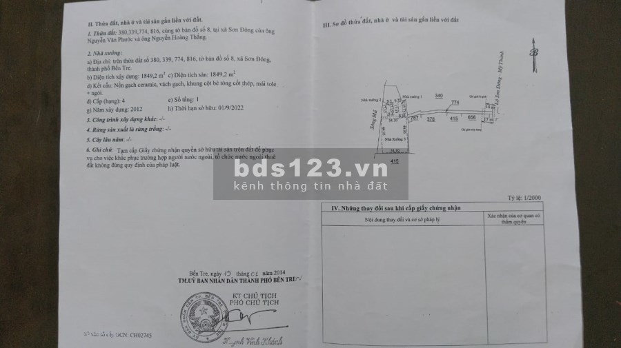 Bán nhà xưởng giá rẻ tại thành phố Bến Tre, đang cho thuê 60trieu/tháng
