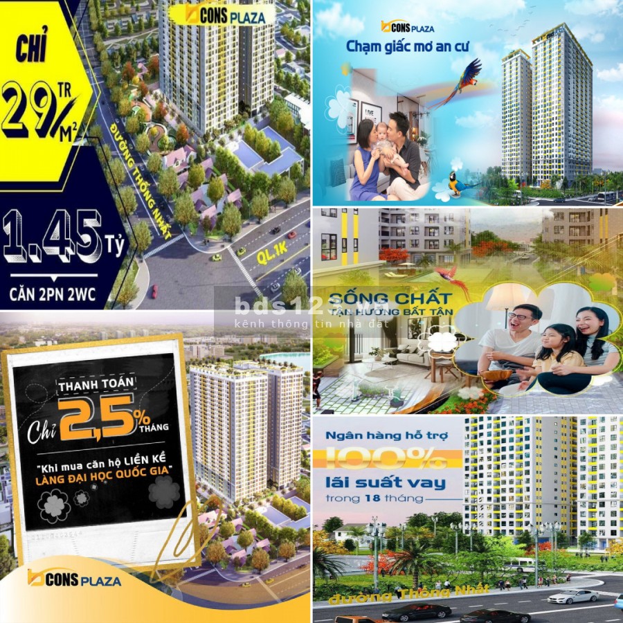 BCONS PLAZA cao cấp làng đại học thanh toán chỉ 500tr,CK ngay 7%.ngân hàng hỗ trợ vay ân hạng góc lãi 18 tháng