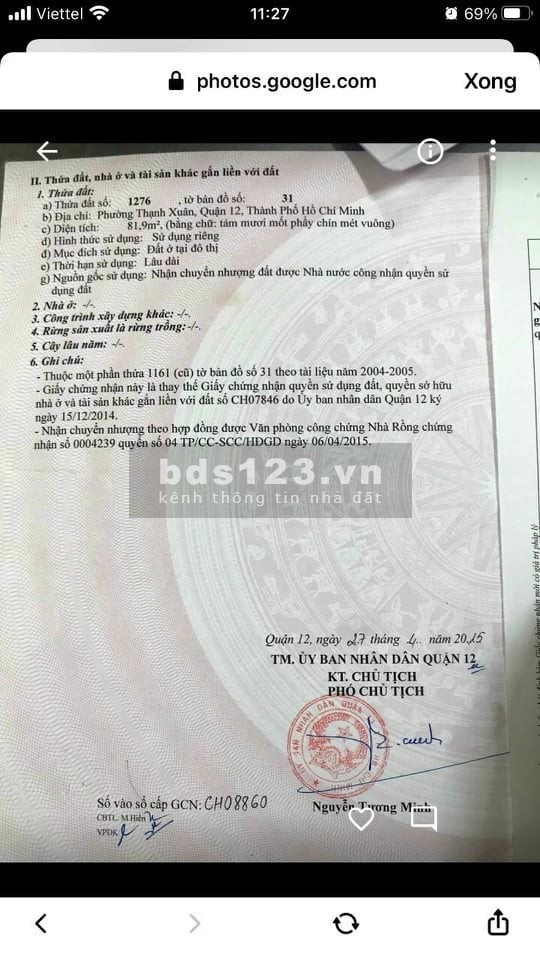 Đất Thạnh Xuân 33, Quận 12. Giá 3 tỷ 200