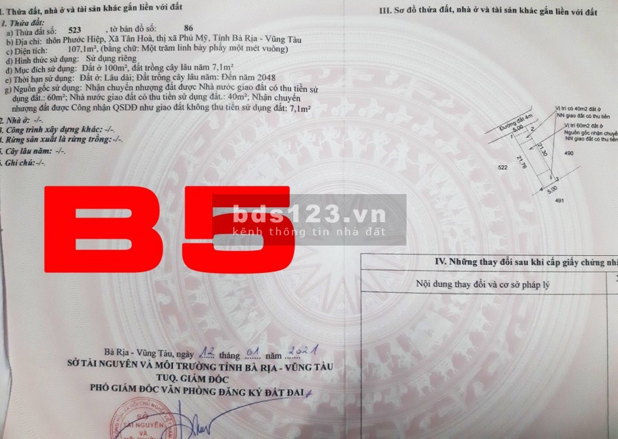 Gia Đình Cần Bán Đất 5x20 Sát QL51 Xã Tân Hòa,Thị Xã Phú Mỹ BRVT