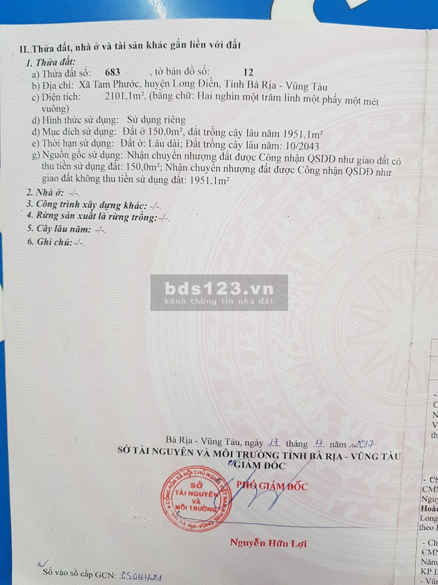 Bán 2xao1 mặt tiền đường nhựa số 22 Tam Phước Long Điền, BRVT