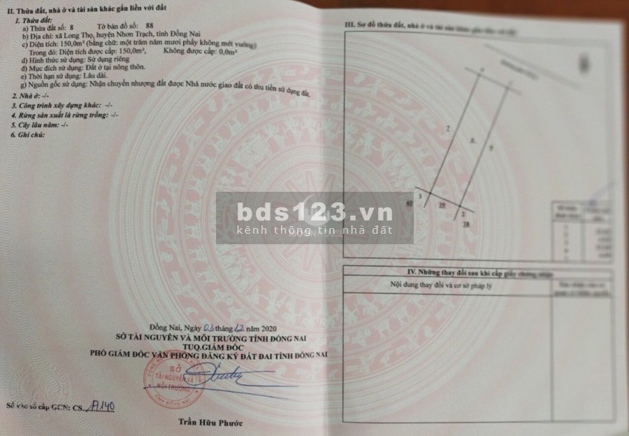 150m2 Thổ cư xã Long Thọ Nhơn Trạch gần đường d1