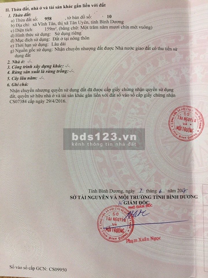 Bán đất Vĩnh Tân, Tân Uyên, diện tích 159m2, giá 985tr, k thương lượng, k làm việc qua môi giới