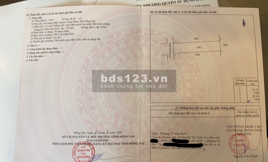 Bán 112m2 đất thổ cư, cạnh khu công nghiệp Giang Điền, điện âm , nước máy, có thể xây dựng cho thuê rất tốt. Giao dịch chính chủ.