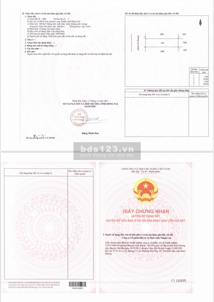 BÁN ĐẤT SỔ ĐỎ MẶT TIỀN ĐT 769 SÂN BAY LONG THÀNH