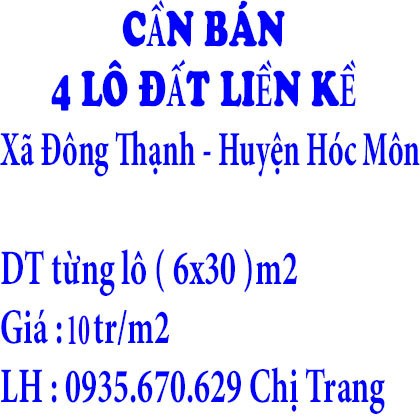CẦN BÁN ĐẤT XÃ ĐÔNG THẠNH HUYỆN HÓC MÔN TP HỒ CHÍ MINH