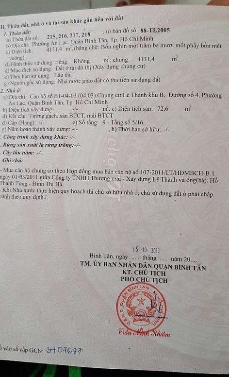 Chính chủ bán Căn hộ 2PN Lê Thành B 76,4m² Võ Văn Kiệt, Bình Tân.