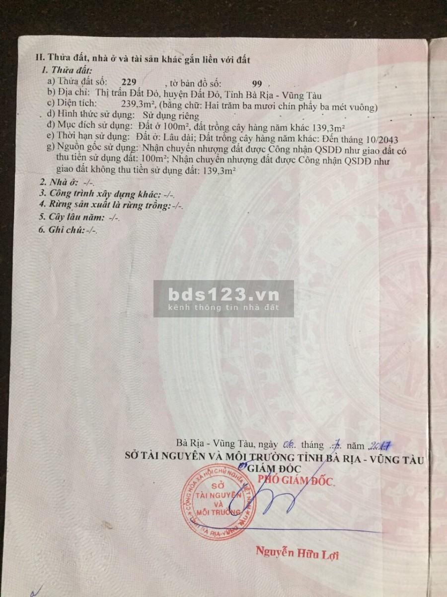 Bán lô đất mặt tiền đường nhựa phan đăng lưu -thị trấn đất đỏ-brvt