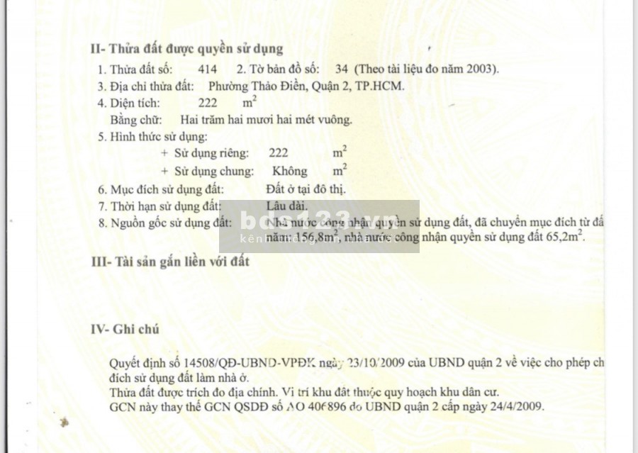 Bán nhanh lô đất 222m2 đường Nội Bộ Xuân Thuỷ, Thảo Điền
