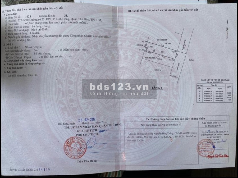 Bán đất hẻm 22A đường 22, phường Linh Đông, Thủ Đức. DT: 60m2