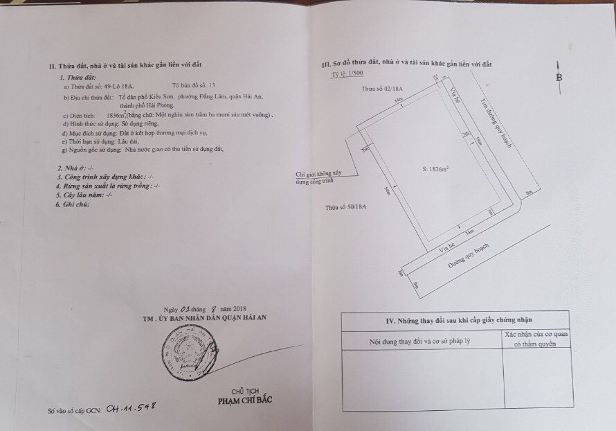 CẦN CHUYỂN NHƯỢNG ĐẤT LÔ GÓC TUYẾN 2 ĐƯỜNG LÊ HÒNG PHONG, HẢI AN, HP, DTMB 1836M2 VỊ TRÍ SIÊU ĐẸP