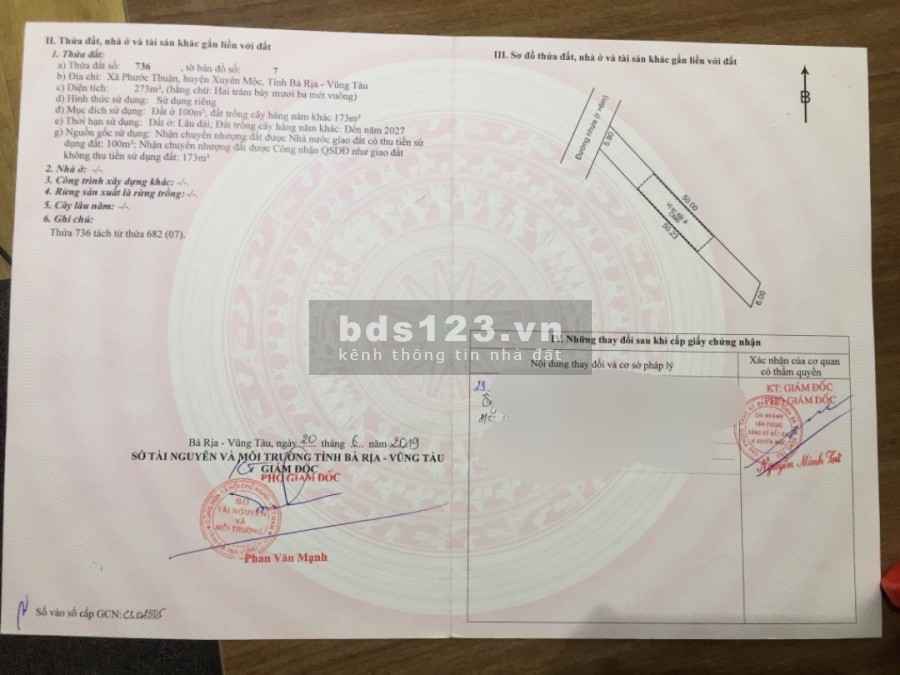Bán đất gần bến xe Xuyên Mộc và chợ Bà Tô , SHR , MT đường nhựa , khu dân cư đông đúc