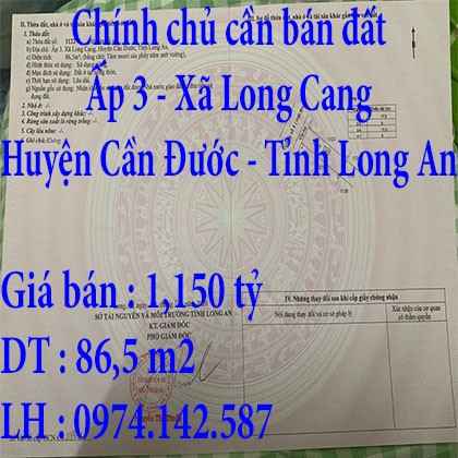 Chính chủ cần bán đất cần đước _ long an
