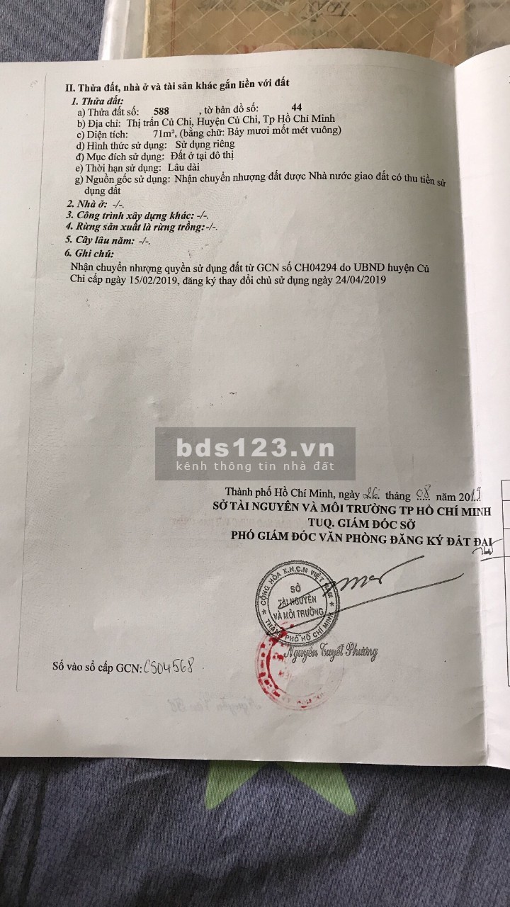 Bán đất Củ Chi giá rẻ, SHR chính chủ