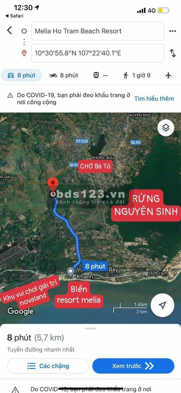 Bán đất đầu tư F0 gần KDL biển Hồ Tràm cách chỉ 8 phút đi ô tô