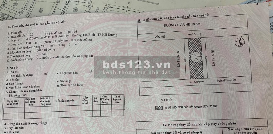 Chính chủ cần bán lô đất đường đôi Phùng Chí Kiên, TP HD, 75m2, mt 5m, vị trí đắc địa