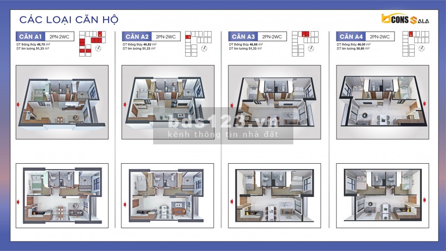 BCONS SALA 1tỷ3 2 Phòng Ngủ Thanh toán trước 399 triệu Ân hạn gốc lãi 24 tháng.