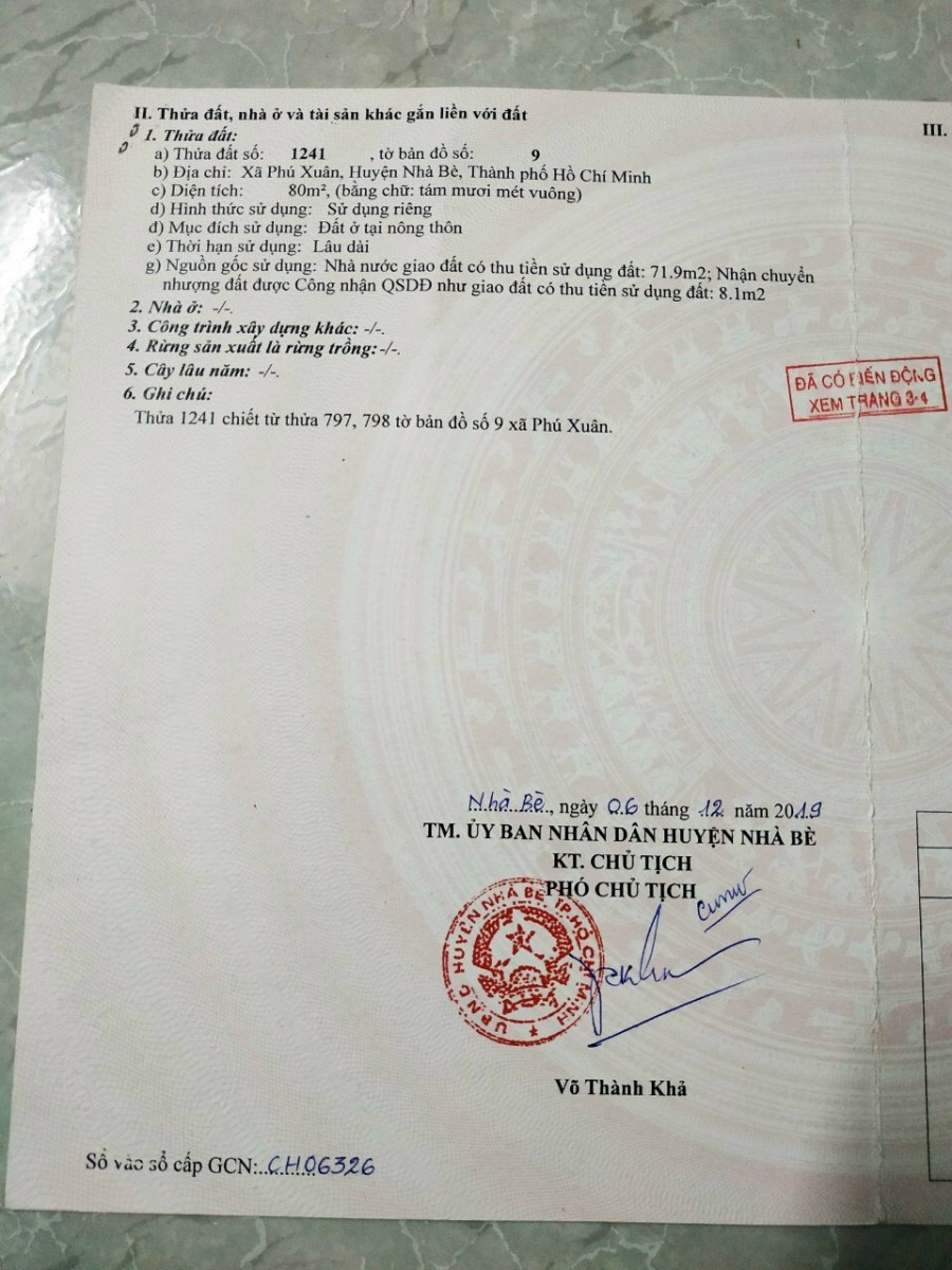 Bán 80 m2 đất thổ cư Khu B Khu dân cư Anh Tuấn,Phú Xuân,Nhà Bè.