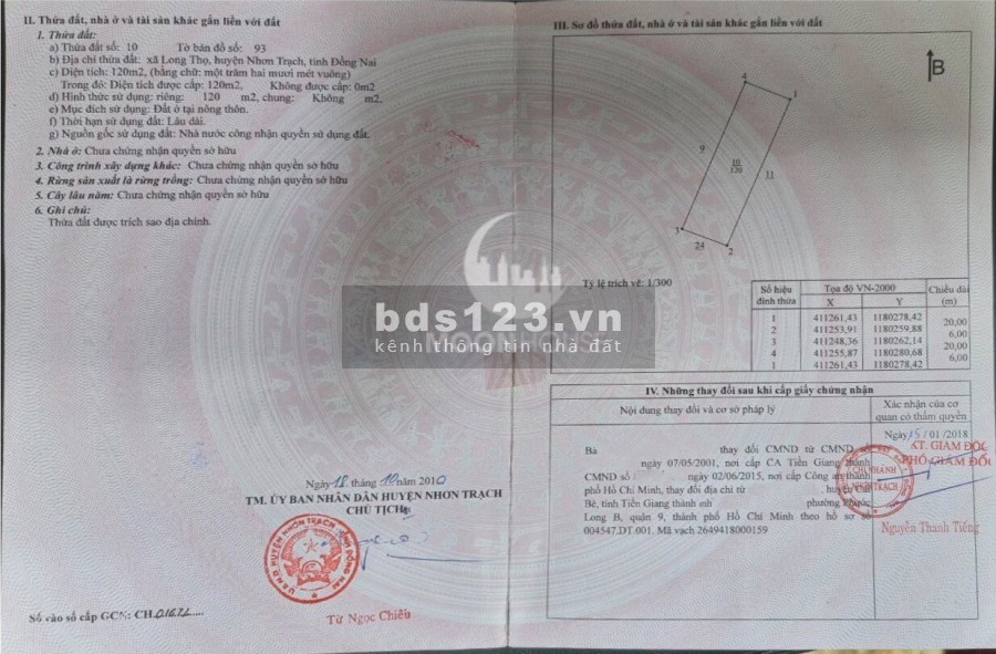 Chủ gửi bán HUD nhóm IV xã Long Thọ huyện Nhơn Trạch