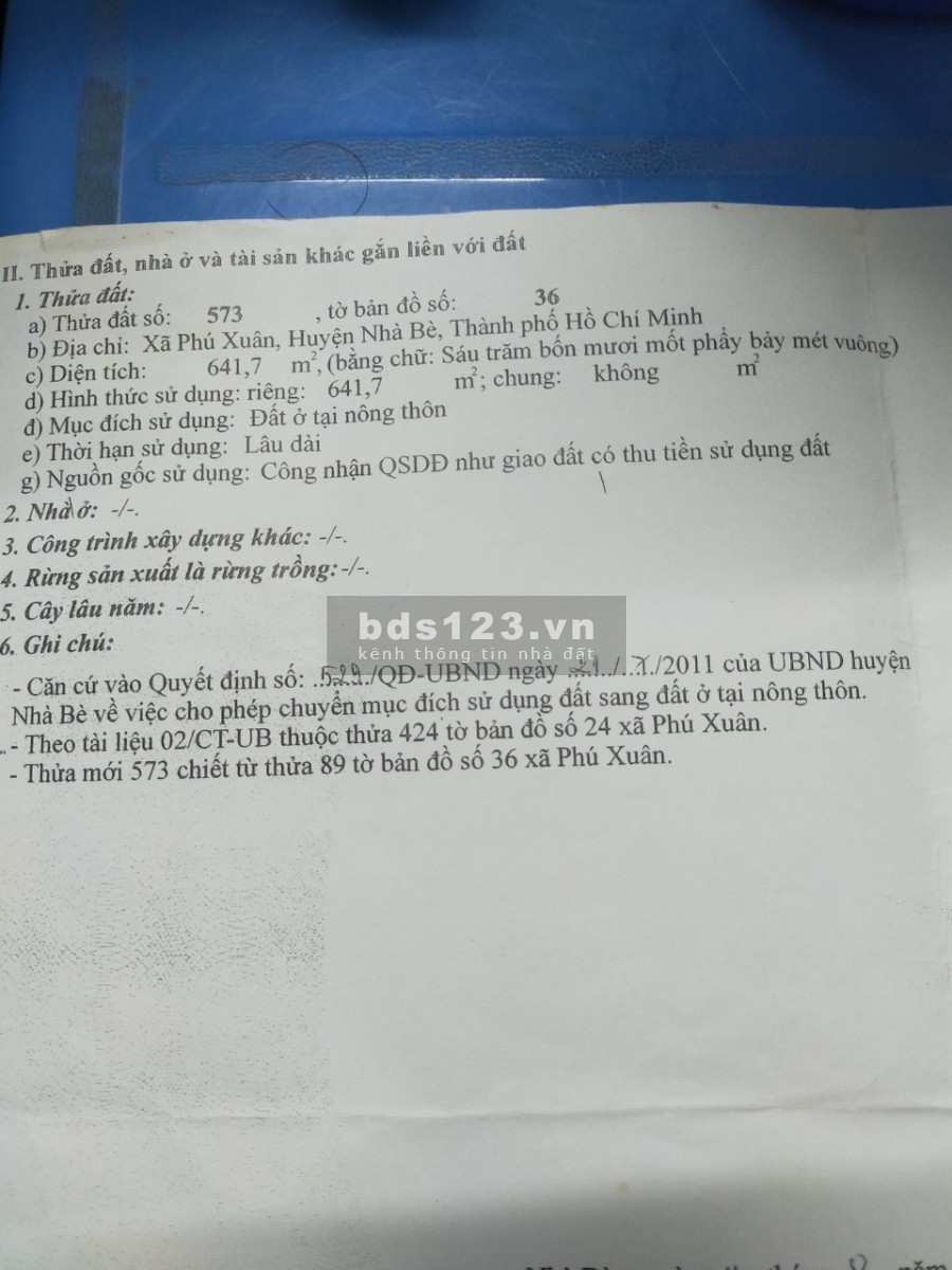 Bán nhanh đất thổ 642m2 sổ sẳn thổ cư giá chỉ 28 triệu/m2