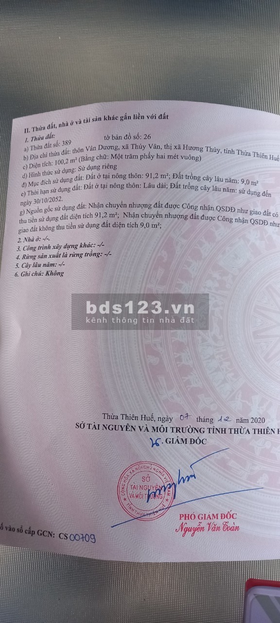 Lô đất vuông vứt Thủy Vân, Hương Thủy 100m2 giá đầu tư