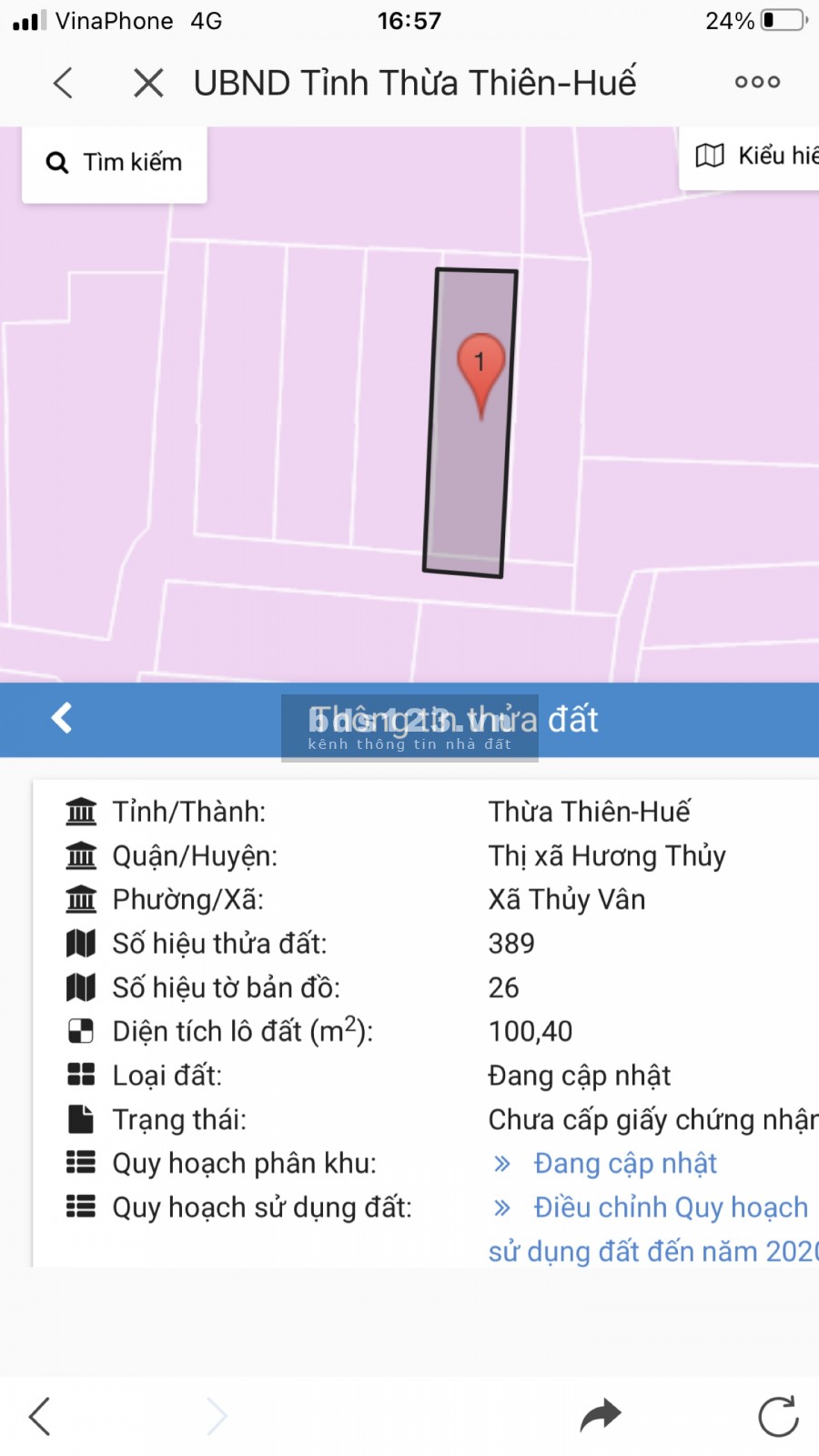 Lô đất vuông vứt Thủy Vân, Hương Thủy 100m2 giá đầu tư