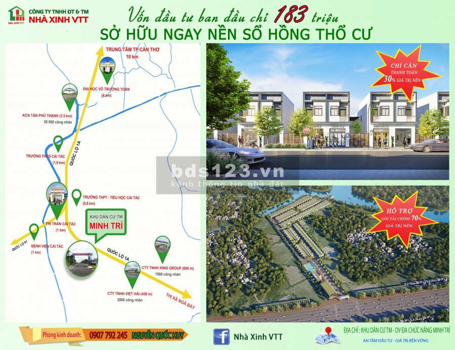 Đất nền SỔ ĐỎ KDC – Thanh toán 183 triệu nhận nền