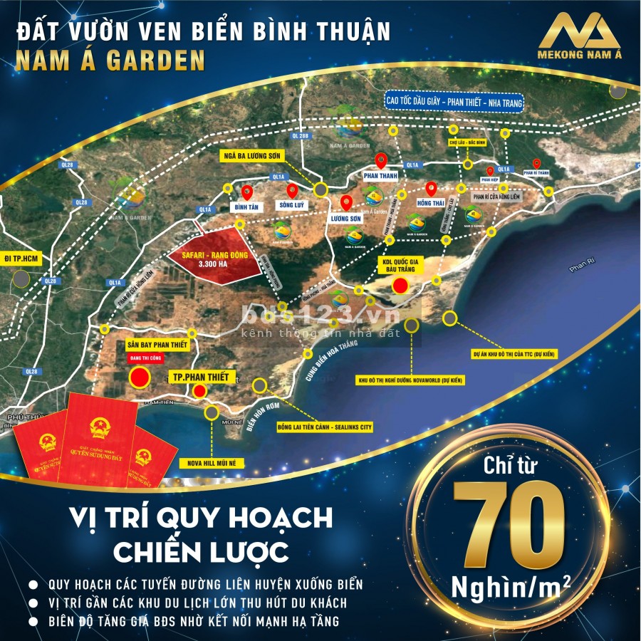 Đất vườn ven biển Bình Thuận, DT 9000m2, có sổ riêng, giá từ 70k/m2.