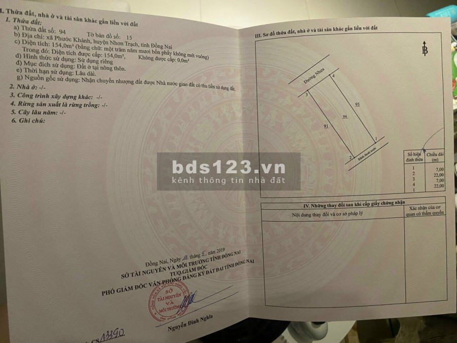 Đất Nhơn Trạch 154m2 full thổ khu TĐC Phước Khánh
