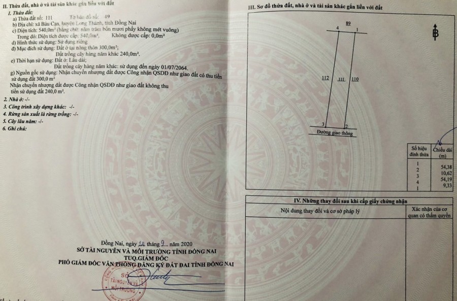 Chính chủ cần bán gấp lô đất thổ cư ở Trung Tâm Bàu Cạn – Long Thành.