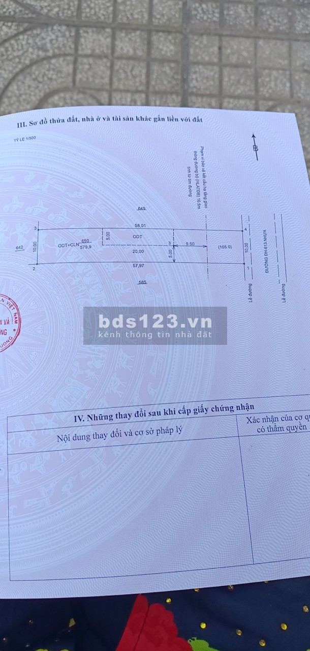 Bán ra lô đất Bàu Bàng, diện tích 579m2, giá 3,9tỷ, chính chủ có thương lượng khách thiện chí