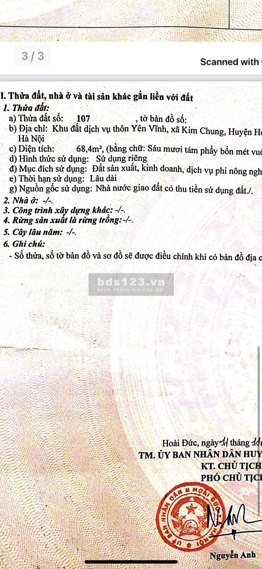 Cần bán lô đất dịch vụ chính chủ, tiếp giáp khu đô thị Kim Chung Di Trạch