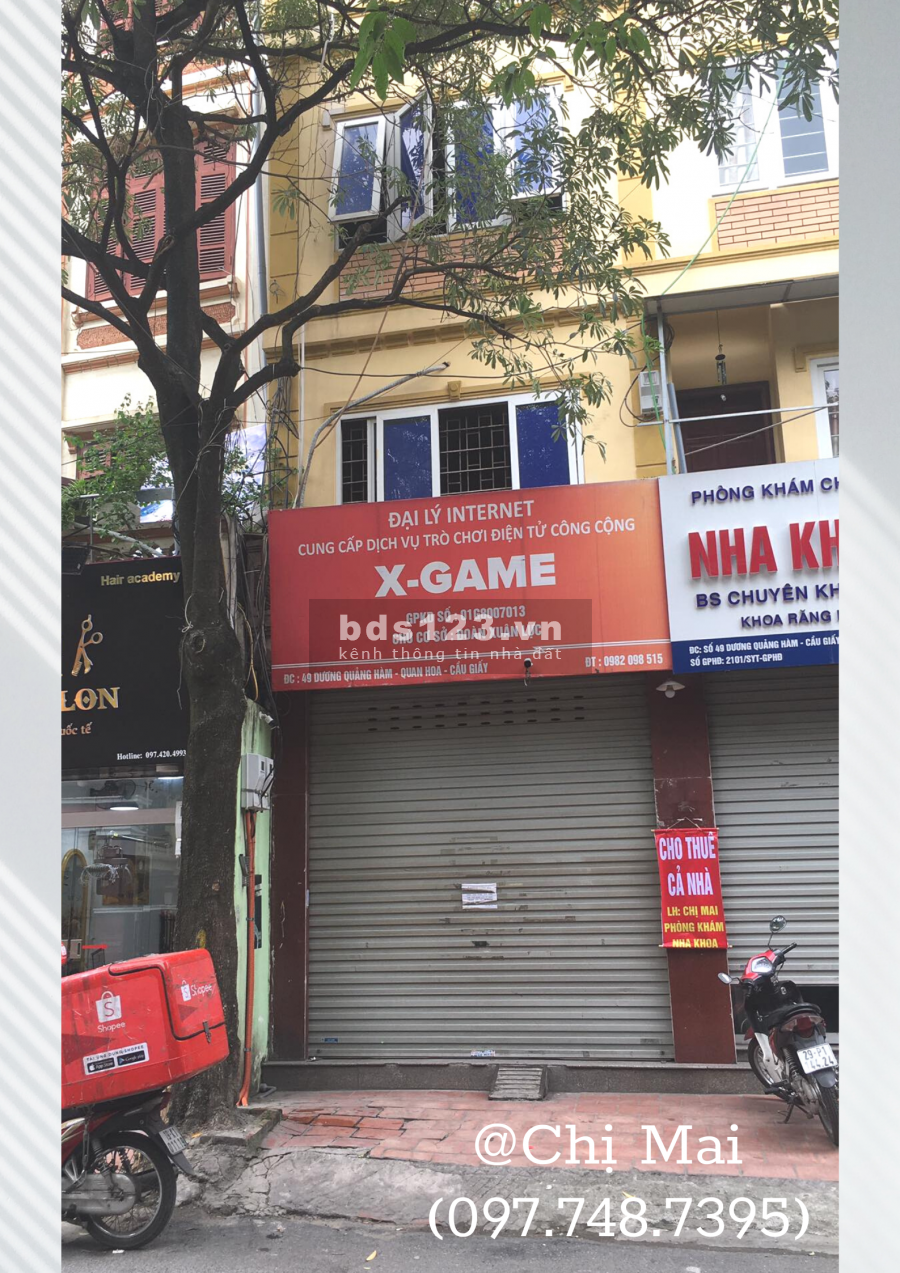 CHO THUÊ NHÀ MẶT PHỐ DƯƠNG QUẢNG HÀM, 4 TẦNG, DIỆN TÍCH: 45M2, Liên hệ SĐT: 097.748.7395