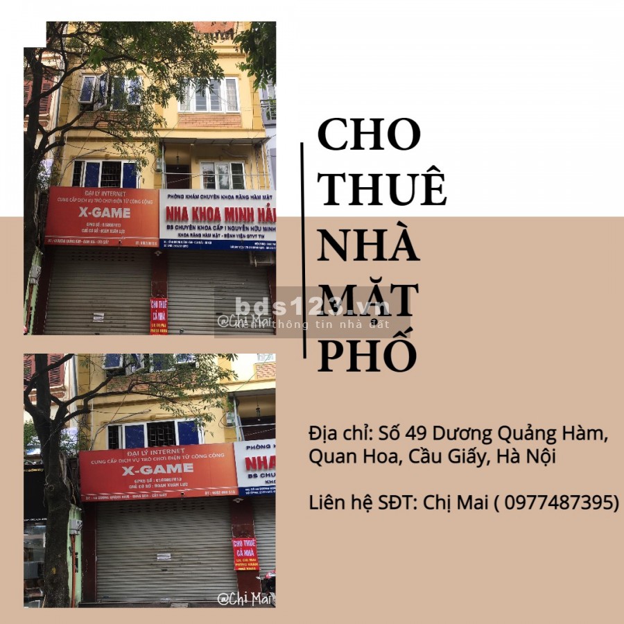 CHO THUÊ NHÀ MẶT PHỐ DƯƠNG QUẢNG HÀM, 4 TẦNG, DIỆN TÍCH: 45M2, Liên hệ SĐT: 097.748.7395