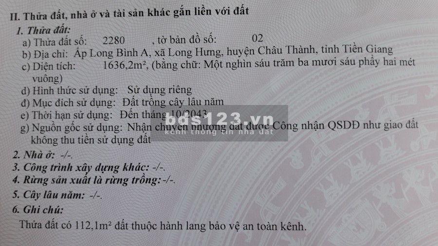 Đất vườn giá 800 triệu đồng tại Châu Thành, Tiền Giang.