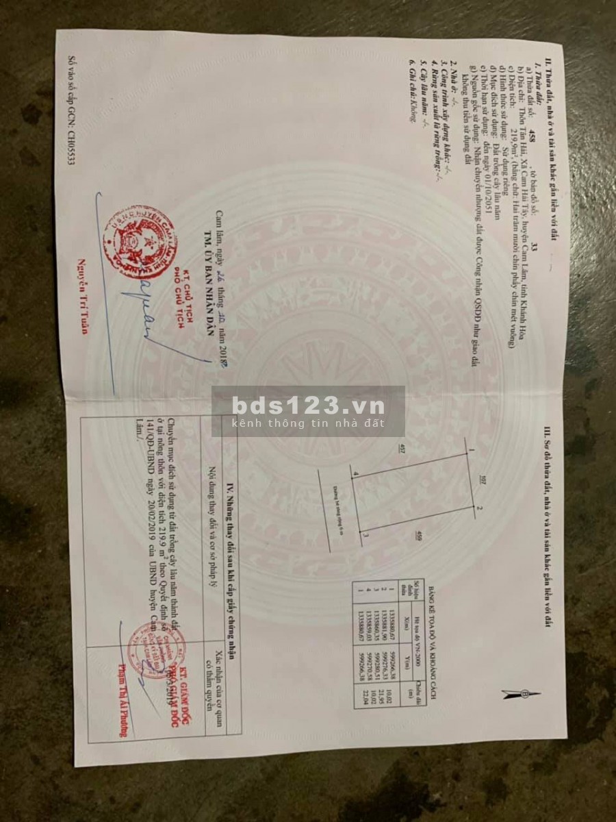Lô đất full thổ nằm ngay TRUNG TÂM hành chính huyện Cam Lâm