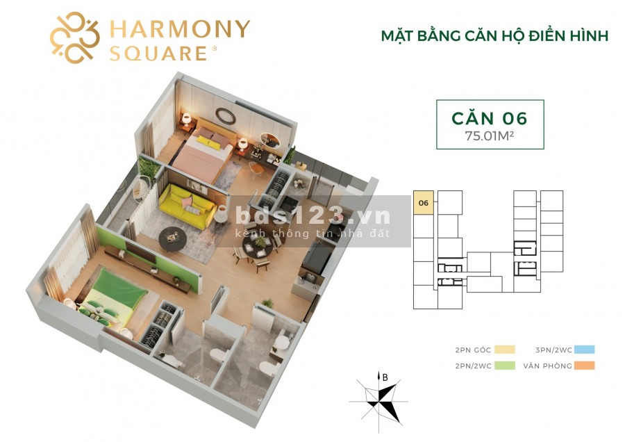 Tổng hợp các căn 2PN giá tốt nhất Harmony Squace (DLC Complex) CK 3%, QT 30tr. LS 0% trong 12 tháng