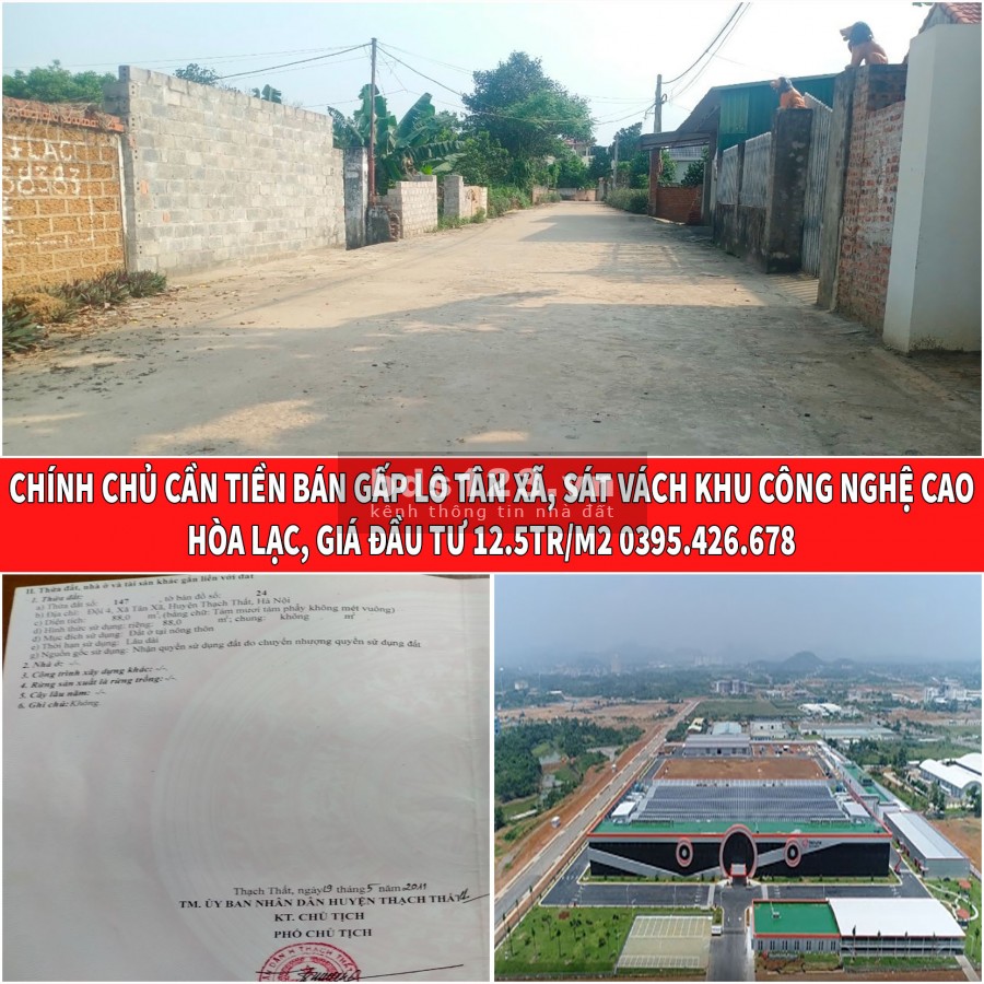 CHÍNH CHỦ BÁN GẤP LÔ TÂN XÃ HÒA LẠC CHỈ 12.5TR/M2 0395426678