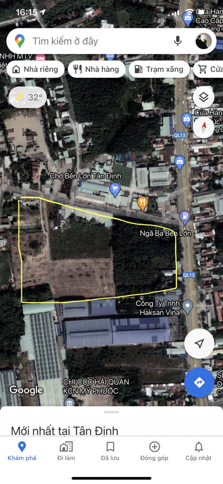 Bán đất ngã ba Bến Lớn mặt tiền Quốc lộ 13, đối diện chợ bến lớnTân Định.