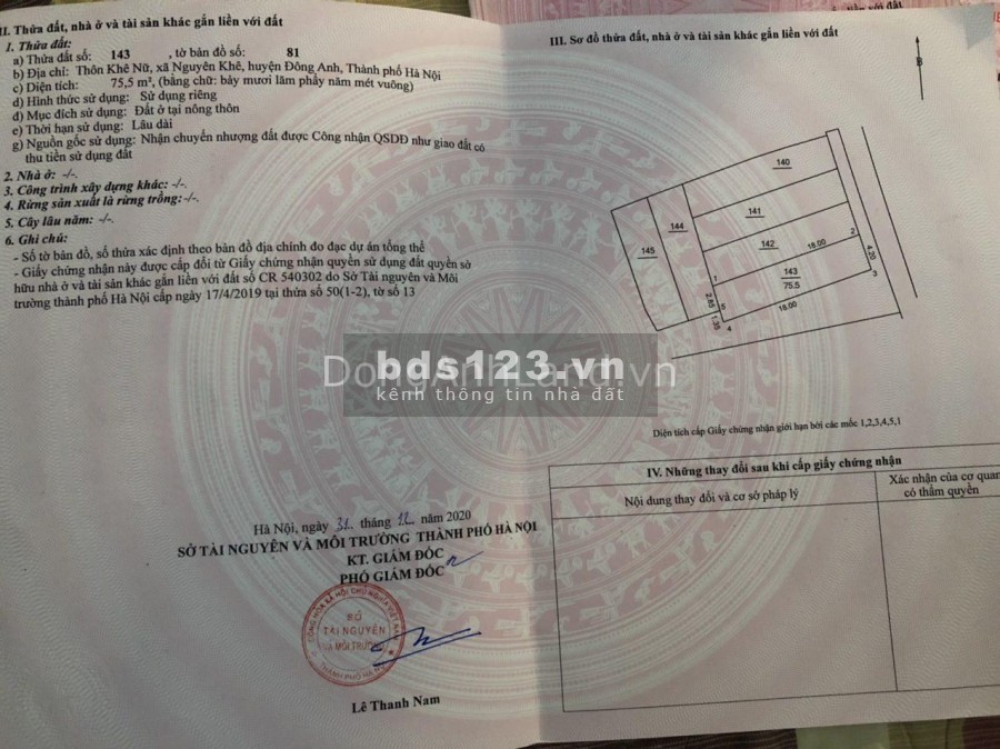 BÁN ĐẤT NGUYÊN KHÊ, ĐA, HN - NGUYÊN KHÊ DT 75,5m2